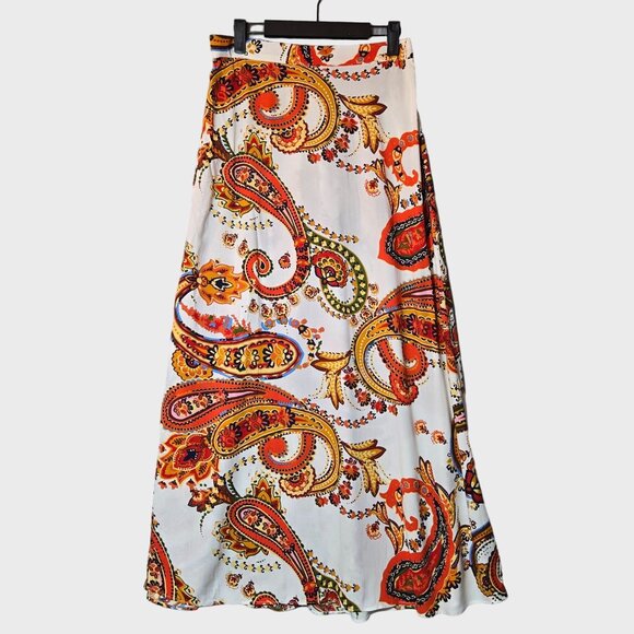 Vince Camuto Womens Orange Paisley Maxi Skirt Ivory sz XL NWOT Elastic Waist - Picture 2 of 9
